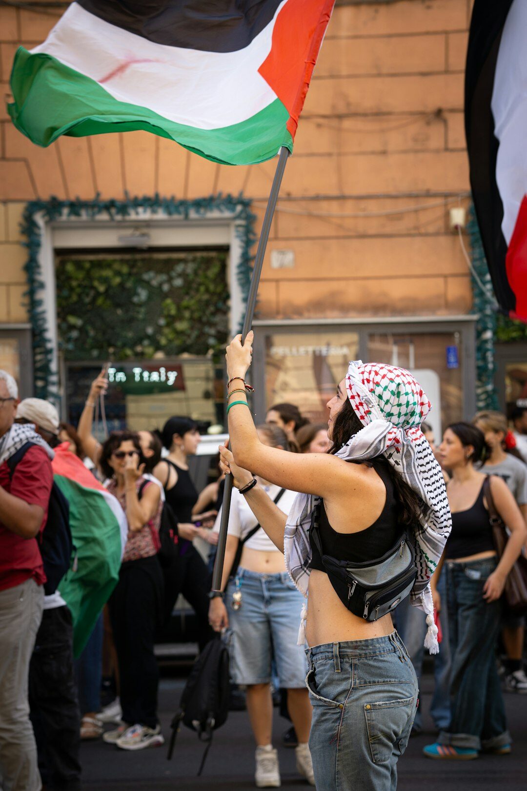 crowd protesting in streets